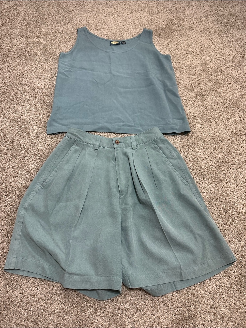 Tommy Bahama Teal Pleated 100% Silk High-Waist Shorts and Top